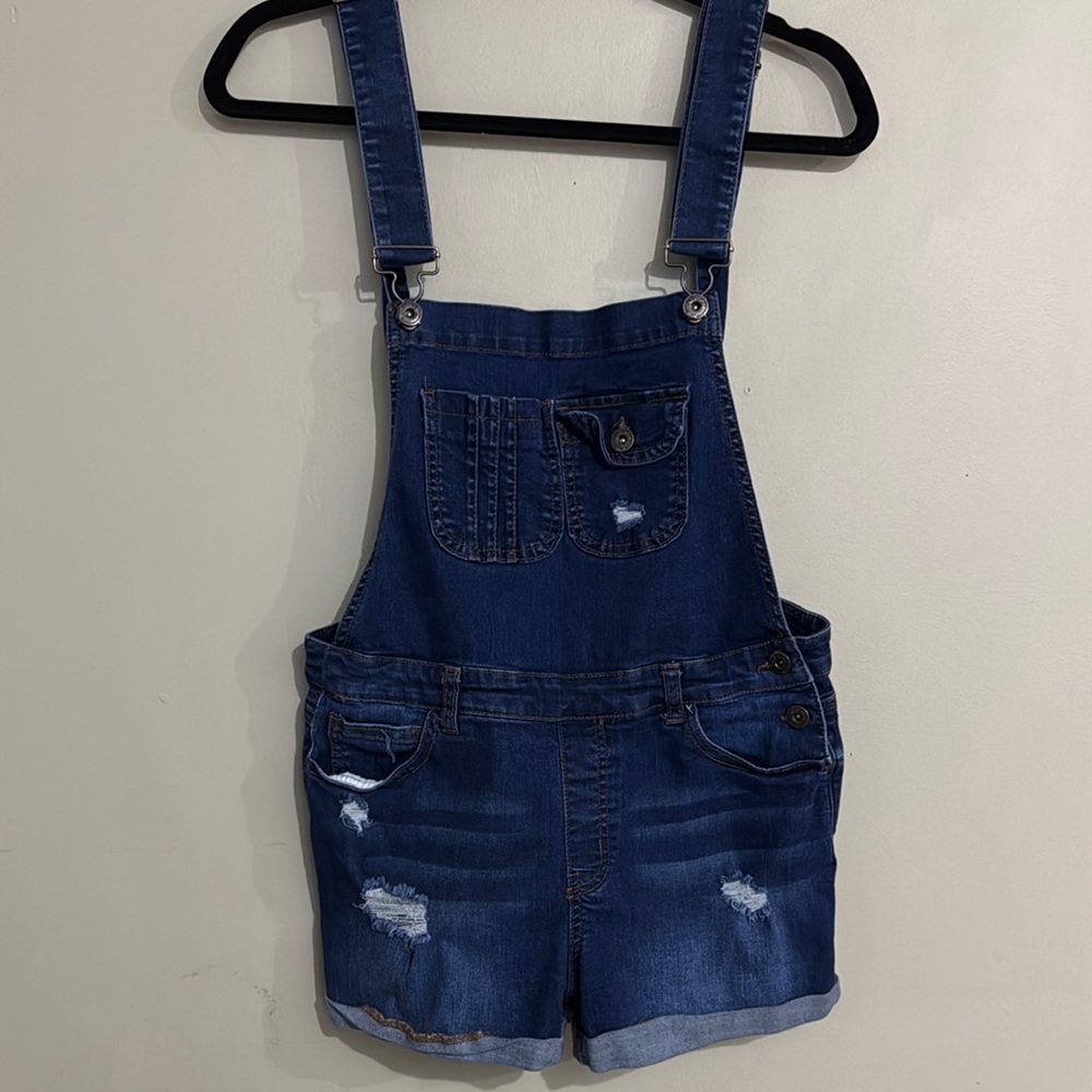 Wax Jean Blue Denim Overalls Distressed Casual Women's Sz M Summer, Festival